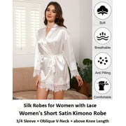 Sexy Satin Robe for Women Lace Trim Silk Robe Womens Silk Kimono Robe Short Satin Bathrobe for Women, S-XXL
